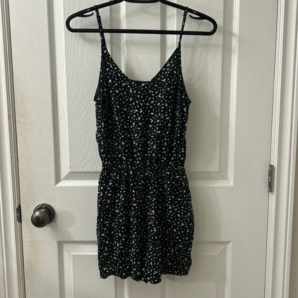 Divided Romper black floral size small with pockets and gathered waist